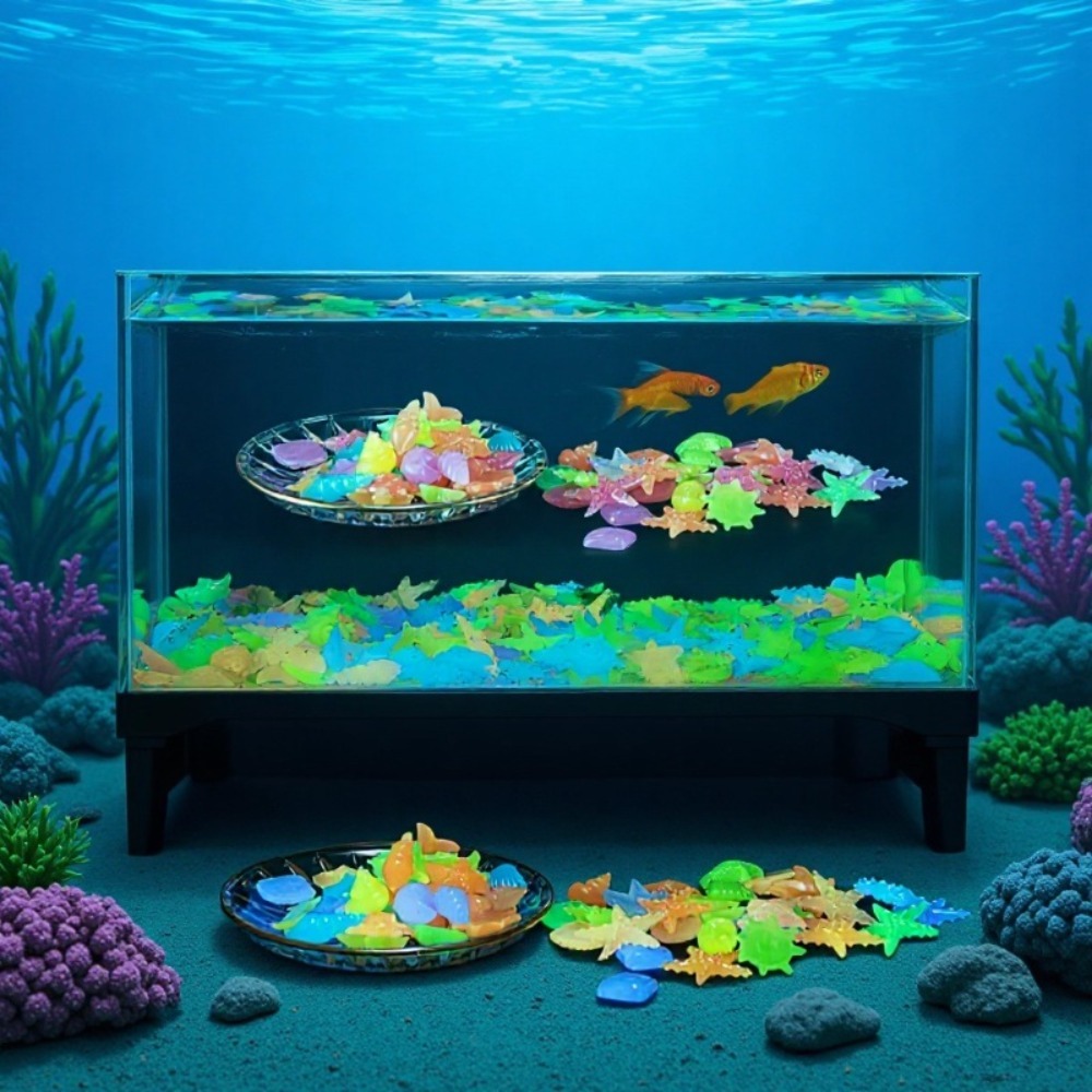 Aquarium Fish Quarantine - Leuchtende Ozeansteine, fluoreszierende Muscheln, bunte Seesterne