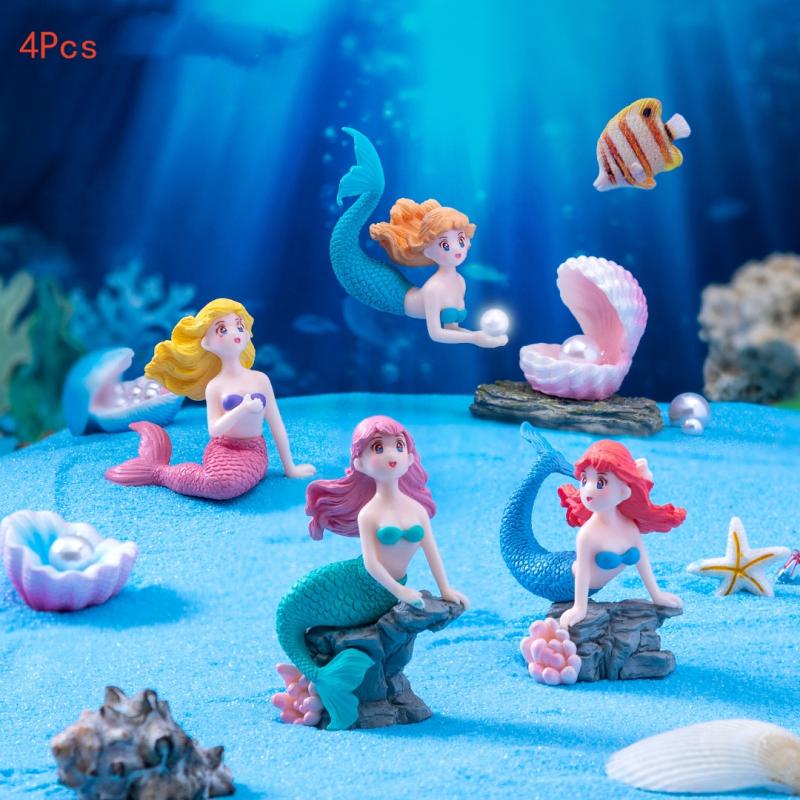 Aquarium Fish Quarantine - 4 Stück Plastik-Aquarium-Dekofiguren Kleine Meerjungfrau Miniatur-Figuren